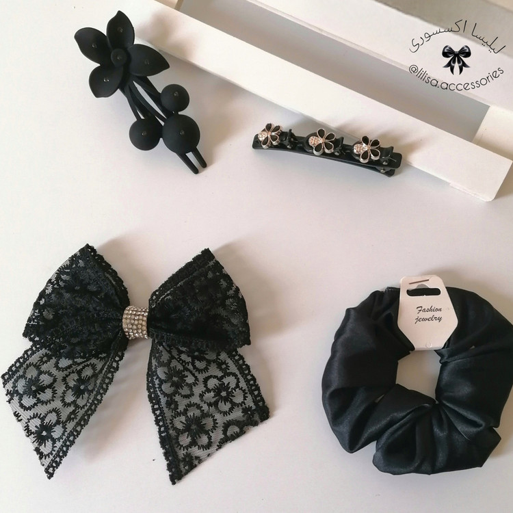 گیره پاپیون توری، پاپیون حریر (مشکی و سفید)